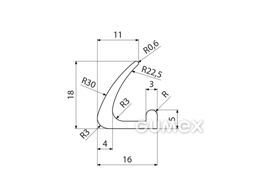 Silikónový profil tvaru "L", 18x16/5mm, 60°ShA, -60°C/+180°C, biely